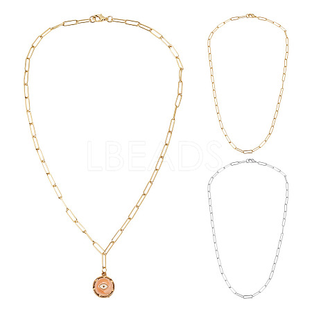2Pcs 2 Colors Brass Round Oval Paperclip Chain Necklaces MAK-TA0001-33-1