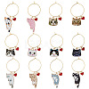 BENECREAT 12 Pcs 12 Style Cat Theme Alloy Enamel Wine Glass Charms AJEW-BC0003-89-1