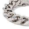 304 Stainless Steel Curb Chains Bracelet with Crystal Rhinestone Padlock Clasp for Women BJEW-E107-01P-02-2