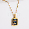 304 Stainless Steel Pave Natural Paua Shell Rectangle Initial Pendant Necklaces for Women FS-WG38E89-20-1