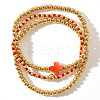 3Pcs Brass & Natural Shell Beads & Glass Seed Beads Stretch Bracelets Set for Women YJ9713-4-1