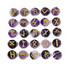 Brass Elder Futhark Alphabet Engraved Symbol Flat Round Natural Amethyst Rune Stones G-I373-01M-1