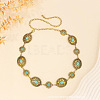 Oval Flower Alloy with Dyed Synthetic Turquoise Link Chain Waist Belly Chains for Women FS-WG9F428-01-1