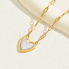 Natural Shell Heart Pendant Necklaces with Golden Stainless Steel Paperclip Chains EU3732-2-2