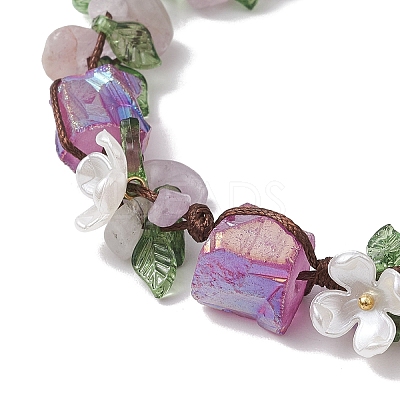 Electroplated Natural Lavender Amethyst Chip Bead Braided Bead Bracelets for Women BJEW-TA00610-02-1