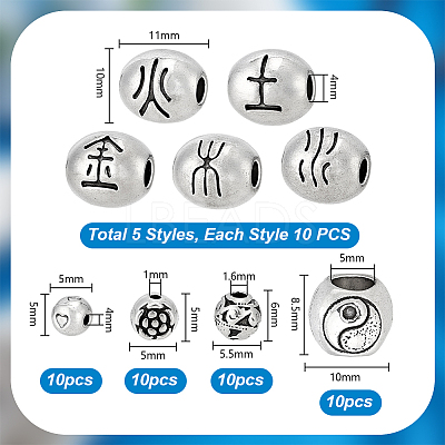 90Pcs 9 Styles Tibetan Style Alloy Beads FIND-PH0061-73-1