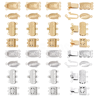 32 Sets 8 Styles Ion Plating(IP) 304 Stainless Steel Box Clasp FIND-PH0020-89-1