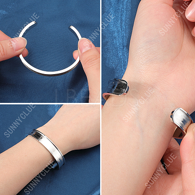 2Pcs 2 Styles C-Shaped 201 Stainless Steel Grooved Cuff Bangles STAS-SC0008-02-1
