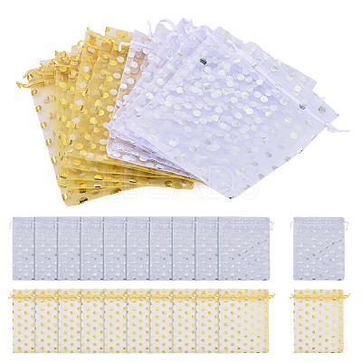16Pcs 2 Colors Hot Stamping Polka Dot Organza Jewelry Drawstring Bags ABAG-TADJ0001-06D-1