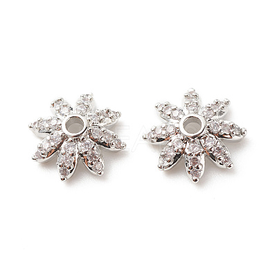 Brass Micro Pave Clear Cubic Zirconia Bead Caps KK-G420-31P-1