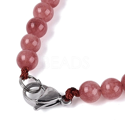 Natural Strawberry Quartz Round & Cone Beaded Necklaces NJEW-N064-03K-1