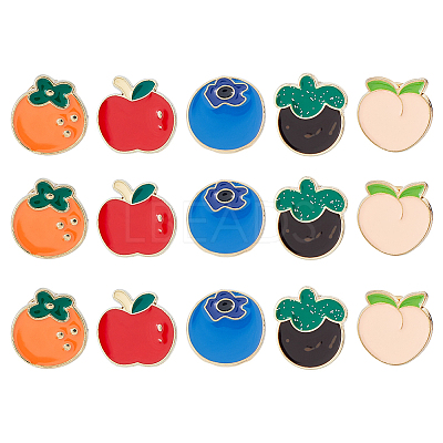 15Pcs 5 Styles Fruit Enamel Pins JEWB-FH0002-90-1