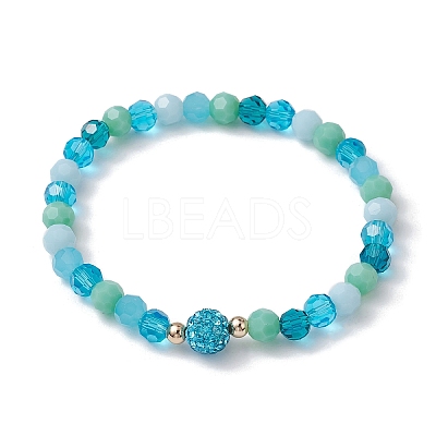 Glass Faceted Round Beaded Stretch Bracelets BJEW-JB10057-01-1