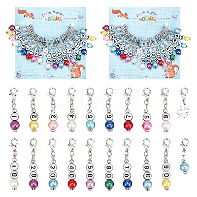 Acrylic Imitation Pearl Beaded Pendant Stitch Markers HJEW-AB00331-1