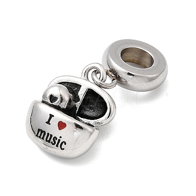 304 Stainless Steel Red Enamel European Dangle Charms STAS-D153-23ASP-1