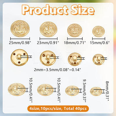 40Pcs 4 Styles 1-Hole Brass Buttons BUTT-AR0001-21-1