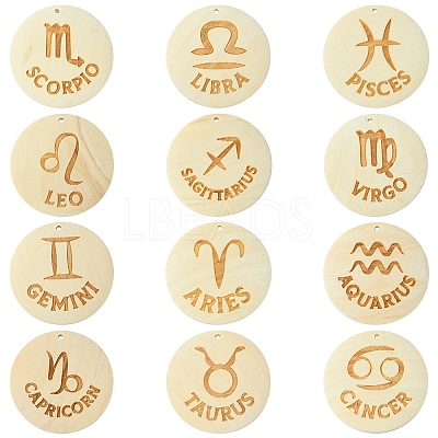 12Pcs 12 Styles Wood Pendants WOOD-FS0001-25-1