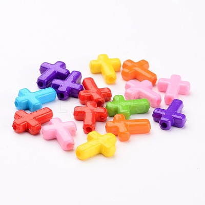 Mixed Color Chunky Acrylic Cross Beads X-SACR-436-M-1