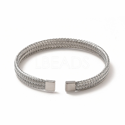 Non-Tarnish 304 Stainless Steel Mesh Chains Shape Open Cuff Bangle for Women LS-BJEW-C033-01P-1