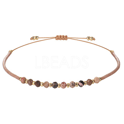 2mm Faceted Natural Rhodonite Beaded Braided Adjustable Bracelets for Women PF2854-3-1