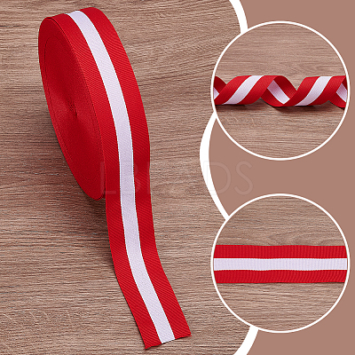 50 Yards Tricolor Polyester Striped Grosgrain Ribbon OCOR-WH0112-004B-1
