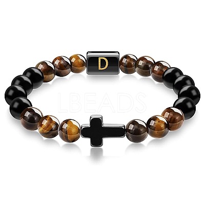 8MM Natural Tiger Eye and Matte Black Obsidian Round Beaded Stretch Bracelets SL9862-4-1
