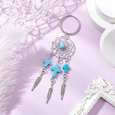 Woven Net/Web with Feather Alloy Gemstone Keychain KEYC-JKC01180-01-1