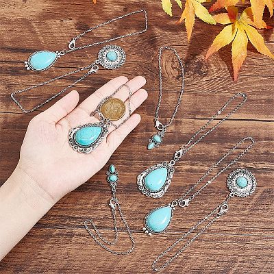 Tibetan Style Alloy with Synthetic Turquoise Wine Glass Charms AJEW-AB00023-1
