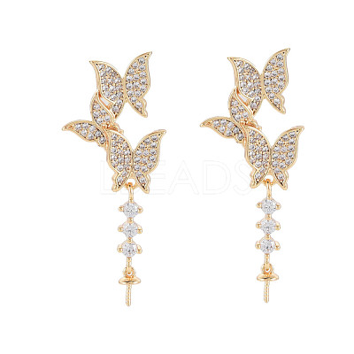 Brass Micro Pave Clear Cubic Zirconia Stud Earring Findings KK-S364-048-1