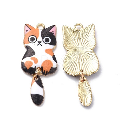 Light Gold Rack Plating Alloy Enamel Pendants X-ENAM-G210-01LG-1