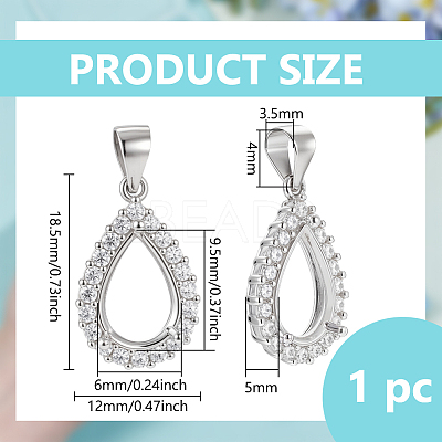 1Pc 925 Sterling Silver Micro Pave Clear Cubic Zirconia Pendant Cabochon Settings STER-BC0003-58-1