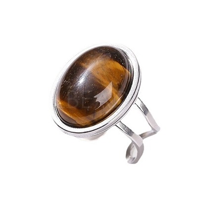 304 Stainless Steel & Natural Tiger Eye Cuff Rings FS-WGDE3F0-03-1