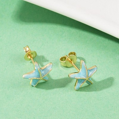 Brass Enamel Stud Earrings EJEW-R032-07G-01-1