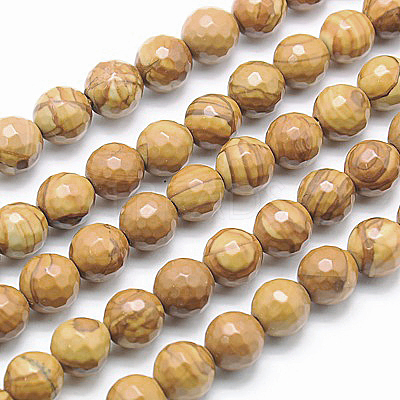Natural Petrified Wood Beads Strands G-G542-8mm-06-1
