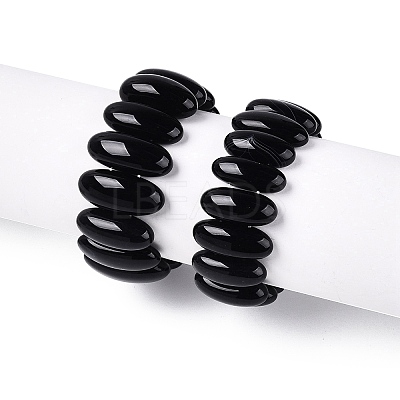 Oval Natural Agate Beaded Stretch Bracelets for Women Men G-Q601-23A-1