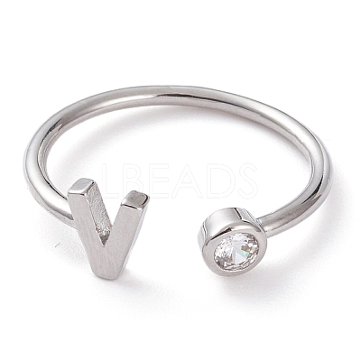 Brass Micro Pave Clear Cubic Zirconia Cuff Rings RJEW-J074-01P-V-1