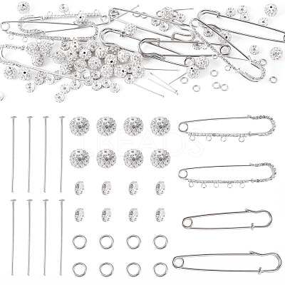 8Pcs 4 Styles Iron Rhinestone Safety Pins FIND-TA0008-81-1