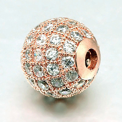 Round Brass Micro Pave Cubic Zirconia Beads ZIRC-N016-01RG-12mm-1