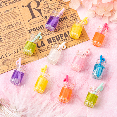 70Pcs 7 Colors Transparent Resin Pendants RESI-CJ0002-08-1