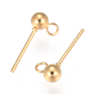 202 Stainless Steel Ball Stud Earring Findings STAS-F141-06G01-4mm-1