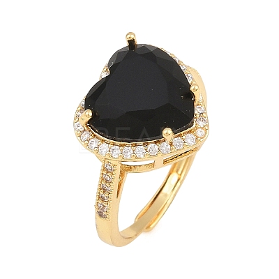 Heart Brass Micro Pave Cubic Zirconia Cuff Open Rings for Women CU-CBA0A21-02G-1