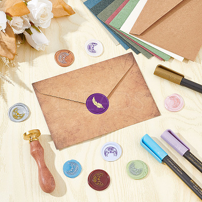 Brass Wax Seal Stamps with Wood Handle AJEW-WH0412-0195-1