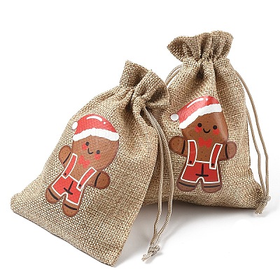 30Pcs 15 Styles Christmas Printed Jute Cloth Storage Pouches ABAG-YW0001-10-1