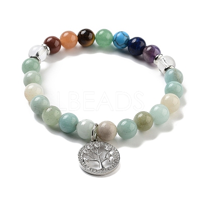 Natural Flower Amazonite Round Beaded Chakra Stretch Bracelets BJEW-K251-01A-1