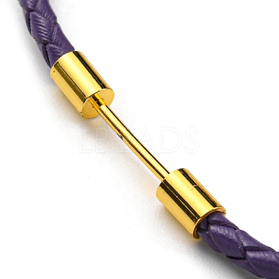 Brass Column Bar Link Bracelet with Leather Cords BJEW-G675-05G-13-1