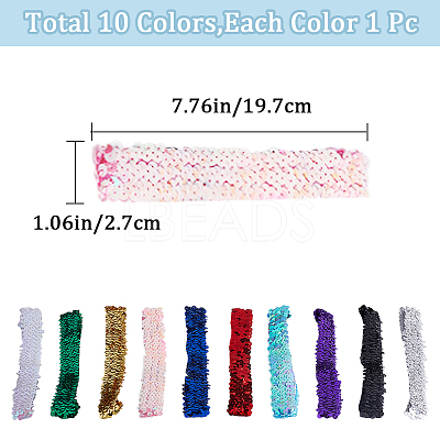 10Pcs 10 Color Wide Stretch Sparkling Polyester Headband OHAR-GF0001-26-1