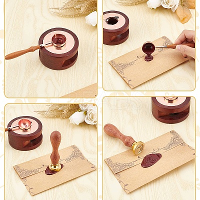 Brass Wax Seal Stamp with Wood Handle AJEW-WH0412-0268-1