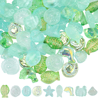 90Pcs 9 Styles Transparent Spray Painted Glass Beads GLAA-BM0001-02B-1