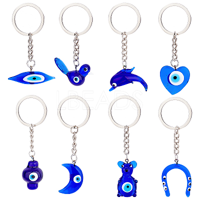 8Pcs 8 Style Glass Keychains KEYC-PH0001-53-1
