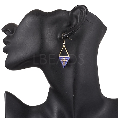 Handmade Glass Seed Beads Rhombus Dangle Earrings EJEW-MZ00542-05-1